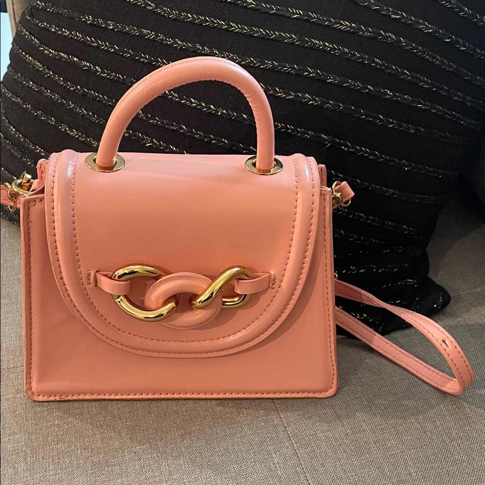 Zara mini Pink Handbag with Gold Accents and crossbody removable strap